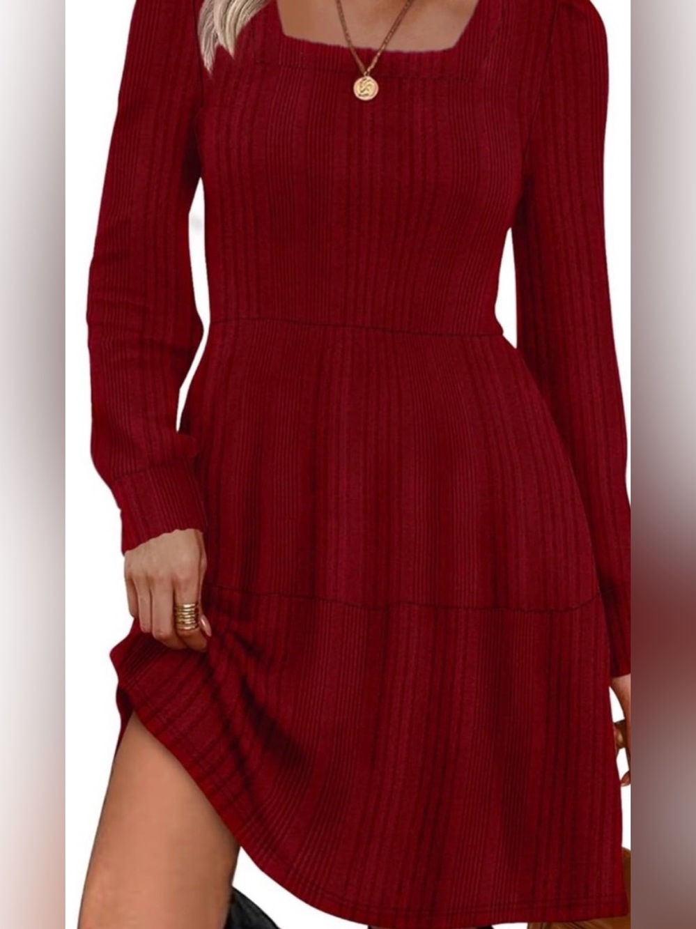 Sampeel Women’s Square Neck Long Sleeve Dress
